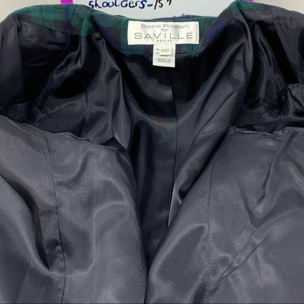 Y2K Rena Rowan Saville Wool Blend Tartan Plaid Blazer Brass Buttons Size 10P